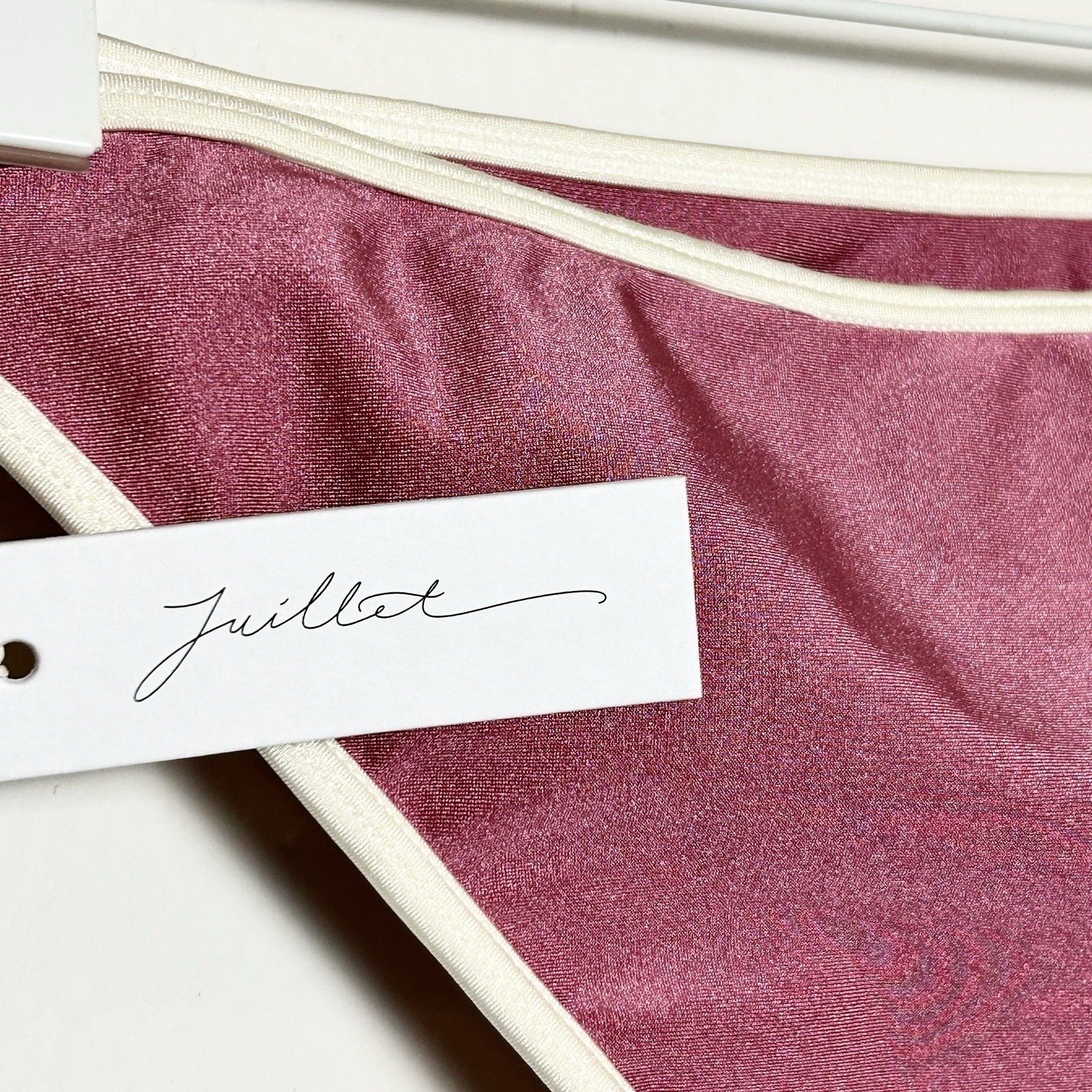 Juillet Pink Shimmer High Cut 90s Fit Bikini Bottom Contrast Trim Small Nwt — image 3 of 5